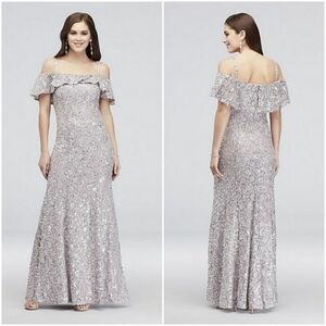 Nightway Sequin Off-shoulder Lavender Mermaid Dress / Gown with Flounce